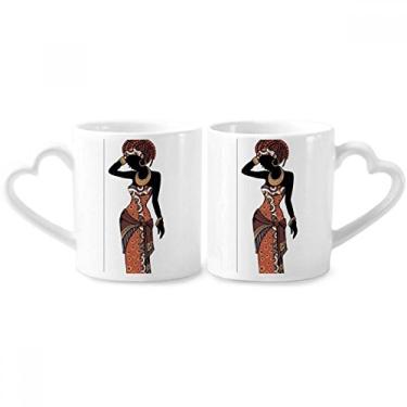 Imagem de Vestido feminino africano Savanna preto conjunto de canecas de porcelana para casal, copo de cerâmica com alça de coração