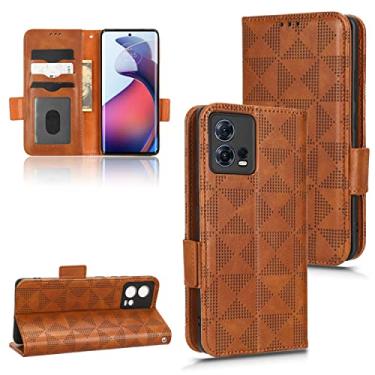 Imagem de Capas de telefone de negócios de luxo compatíveis com Motorola Moto S30 Pro 5G capa de couro triângulo simétrico slots para cartão clipe de carteira capa de telefone à prova de choque (marrom, Moto S30 Pro 5G)