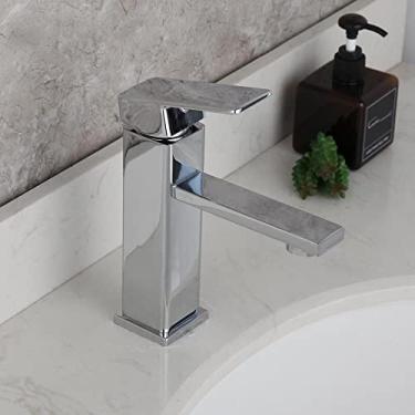 Imagem de Torneira de pia de banheiro quadrada com acabamento preto/cromado Torneira de lavatório de alça única Torneira de lavatório de banheiro, Prata B