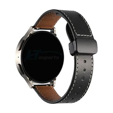 Imagem de Pulseira 20mm Couro Fecho Magnetico Preto compativel com Samsung Galaxy Watch 3 41mm - Galaxy Watch Active 40mm - Galaxy Watch Active 2 44mm - Galaxy Watch 42mm - Amazfit GTS 2 3 4 - Marca LTIMPORTS (Preto)