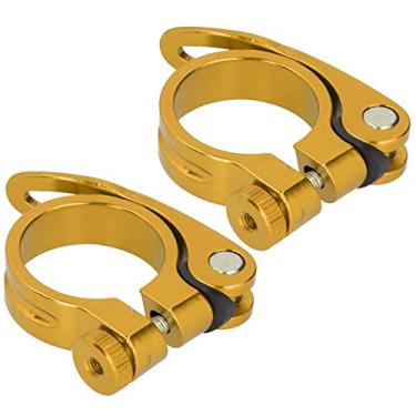 Imagem de Braçadeiras de tubo de assento de bicicleta, braçadeira de selim de bicicleta, 2 peças, liga de alumínio, leve de liberação rápida para mountain bikes (ouro)