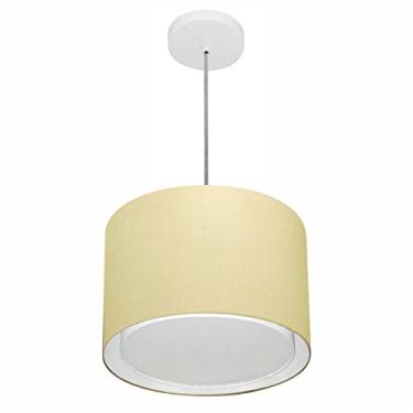 Imagem de Lustre Pendente Cilíndrico Duplo Cúpula Tecido 30/30x25 cm, Vivare Iluminação, Pendente4284 LA, Algodão Cru, Pequeno