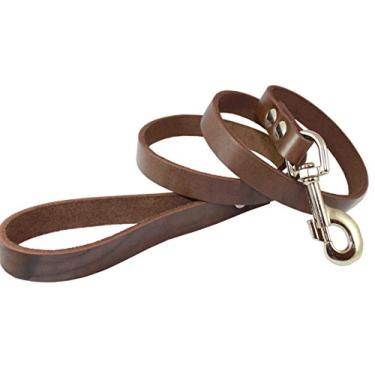 Imagem de Coleira para cães de couro legítimo 1,9 cm marrom para cães grandes Rottweiler, Mastiff