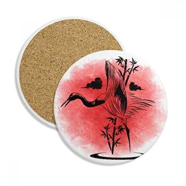 Imagem de Caneca de porta-copos de guindaste vermelho estilo japonês, pedra absorvente de proteção de mesa