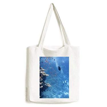 Imagem de Bolsa de lona com imagem de natureza e mergulho com peixe oceano, bolsa de compras casual