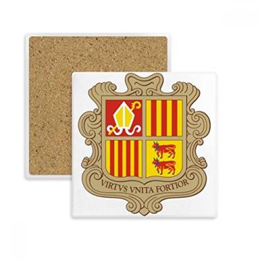 Imagem de Andorra La Vella Andorra Emblema Nacional Quadrado Porta-copos Porta-copos Porta-copos Pedra de isolamento