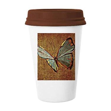 Imagem de Caneca de cerâmica para copo de cerâmica com design tradicional de borboleta de linho