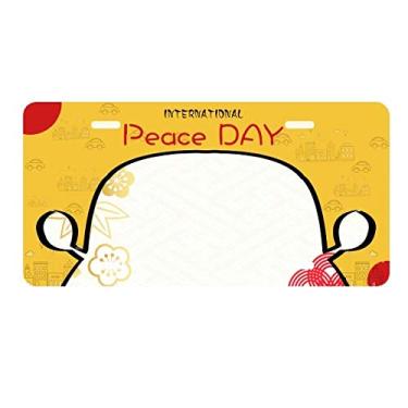 Imagem de DIYthinker Placa de licença com estampa de flores geométricas Sakura dourada Decoração de carro Dia da Paz