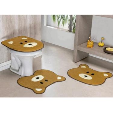 Imagem de Kit Tapetes De Banheiro Ursinho Antiderrapante 3 Peças - Caramelo - Gu