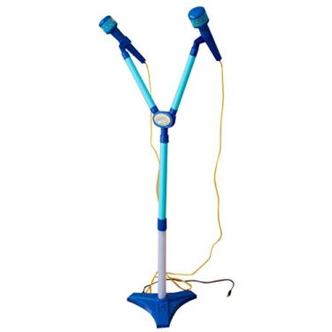 Imagem de Kit 2 Microfones Infantil Karaoke Com Pedestal E Entrada Para Celular Smartphone Brinquedo Criança Importway Azul