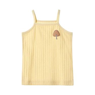 Imagem de Camiseta regata feminina de verão sem mangas de mistura de algodão liso com costas nadador cropped para crianças e grandes camisetas de verão unissex (amarelo, 3-4 anos)
