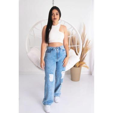 Imagem de Calça Wide Leg Jeans Pantalona Jeans Perna Larga Cintura Alta