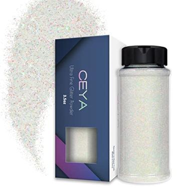 Imagem de Ceya 3.5oz/ 100g Ultra Fine Glitter Powder Colorful White Iridescent Glitter 1/128” 0.008” 0.2mm for Slime Epoxy Resin Tumbler Nail Art Festival Makeup Scrapbook Wedding Cards Jewelry Painting Arts
