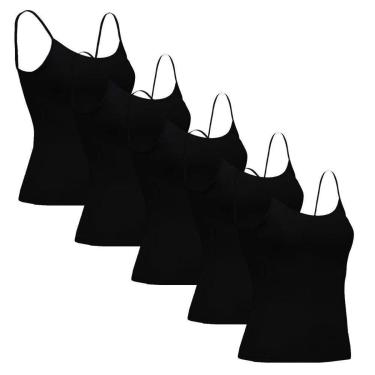 Imagem de Kit 5 Regatas Básicas Feminina Lisa Preta-Feminino