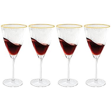 Imagem de Vikko Taças de vinho, taça de vinho decorativa de 368 g, vidro martelado com aro dourado, copo de vinho tinto ou branco, conjunto de 4 elegantes taças de vinho espumante