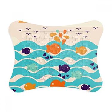 Imagem de Moldura de quebra-cabeça de ondas de céu de peixe decoração de imagem enfeite de quebra-cabeça