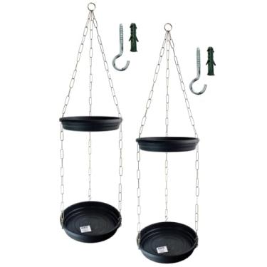 Imagem de Kit 2 Suportes Pratos com Corrente e Ganchos para Organizar Vasos de Plantas Xaxim Ref G79 Cor:Preto