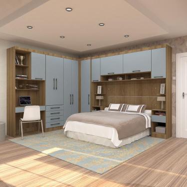 Imagem de Quarto de Canto Casal com Guarda Roupas Cabeceira e Bancada Home Office Paris Luciane Móveis
