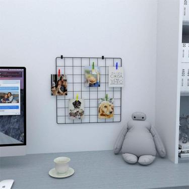 Imagem de Memory Board Painel de Fotos 40x40 Preto Decoração Mesh Board Home Office + Prendedores + Clips Adesivos