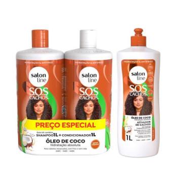 Imagem de Kit Sos Cachos Coco Salon Line 1L (Shampoo, Condicionador, Ativador De