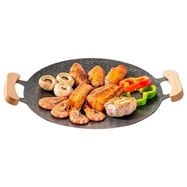 Imagem de YMYL Frigideira antiaderente coreana, panela redonda de 33 polegadas para churrasco com 2 alças portáteis, compatível com fogão, indução, incêndio, grelhados internos e externos (33 cm)