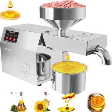 Imagem de Máquina automática prensa óleo, controle digital inteligente temperatura Prensa óleo amendoim e girassol Extrator azeite, todo em aço inoxidável, prensa fria/quente,para casa/comercial