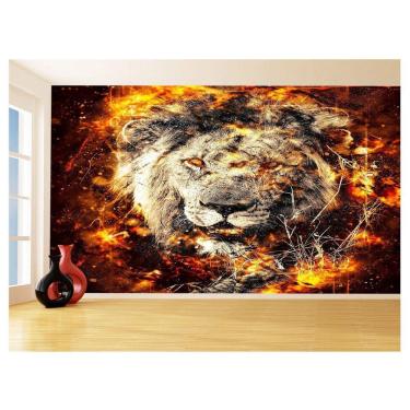 Imagem de Papel De Parede 3D Religioso Leão Judá Fogo Jesus 3,5M Rl96