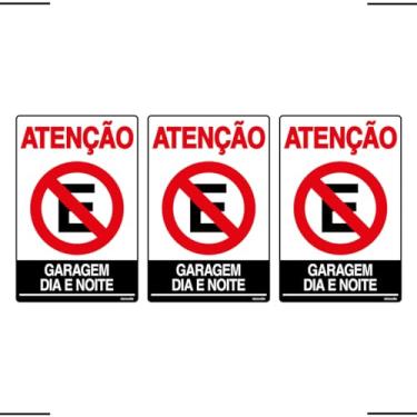 Imagem de Combo 3 Placas De Sinalização Atenção Proibido Estacionar Garagem Dia E Noite 20x30 Ekomunike - P-4/1 F9e