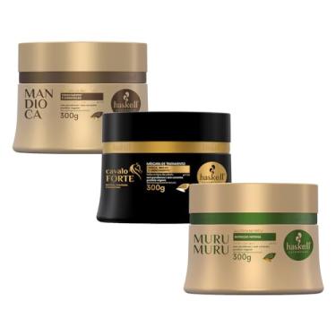 Imagem de Kit Cronograma Capilar para Cabelos Ressecados Máscara Mandioca Hidratação, Cavalo Forte Reconstrução, Murumuru Nutrição