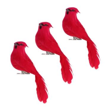 Imagem de BESPORTBLE 3 Pecas pássaro de simulação vermelho pássaro de artesanato de casamento cardeal clipe no enfeite de árvore de natal decoração ornamento modelo de pássaro animal grama