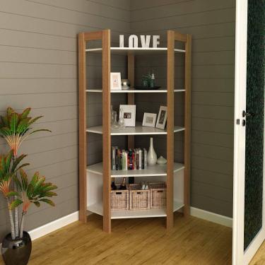 Imagem de Estante Para Livros de Canto Multiuso Az1020 Tecno Mobili Amêndoa/Branco
