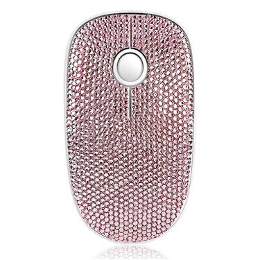 Imagem de Mouse sem fio luxuoso com strass de cristal brilhante - mouse sem fio silencioso de 2,4 G com nano receptor 1600 DPI controle preciso para notebook, PC, laptop, MacBook - rosa