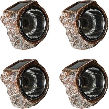 Imagem de SunKite Luz de rocha alimentada por energia solar, 10 luzes LED à prova d'água para jardim holofotes de paisagismo ao ar livre, quintal, pátio, caminho, calçada, pedra, paisagem (marrom2)