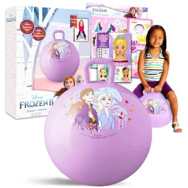 Imagem de Bola Hopper Disney Frozen para crianças – Pacote com bola de 38 cm Frozen com Elsa e Anna com alça mais adesivos bônus e mais (brinquedos congelados ao ar livre)