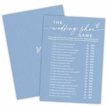 Imagem de Jogo de sapatos de casamento para chá de panela - 30 cartas de jogo de jogos de festa de casamento com tema azul, jogo de festa de noivado, lembrancinha e decorações de festa de chá de panela moderno