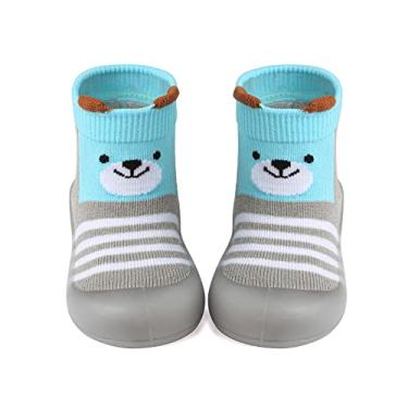Imagem de Sapatilhas de bebê infantil com sola de borracha macia antiderrapante para uso interno para meninos e meninas, Urso azul, 12-18 Meses