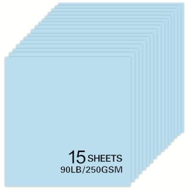 Imagem de 15 folhas de papel cartolina azul claro 12x12 cartolina para Cricut, papel de construção grosso para fazer cartões, scrapbooking, artesanato 40,8 kg / 250 gsm (azul claro)