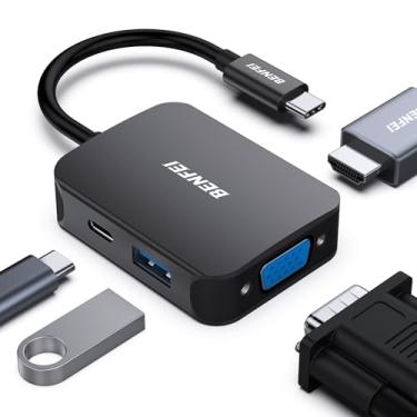 Imagem de BENFEI USB C HUB 4 em 1, adaptador USB tipo C para HDMI VGA, adaptador USB C para USB, entrega de energia USB tipo C, compatível com iPhone 15 Pro/Max, MacBook Pro/Air 2023, iPad Pro, iMac, S23, XPS
