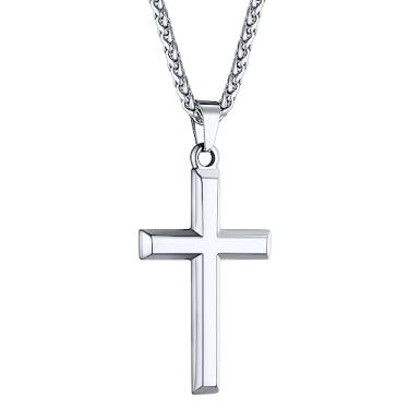 Imagem de ChainsHouse Colar de cruz para homens, preto/banhado a ouro 18K/aço inoxidável, joia cristã colar com pingente de cruz para homens e meninos, com caixa de presente, Aço inoxidável, Zircônia cúbica