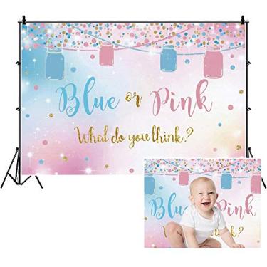 Imagem de Fundo fotográfico revelador de gênero para menino ou menina, Yeele 2,4 x 1,8 m azul ou rosa com pontos brilhantes dourados garrafa de vidro, fundo para fotografia de chá de bebê, suprimentos e