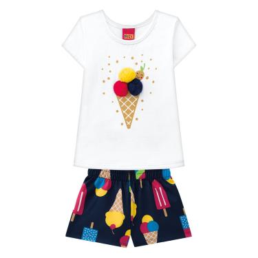 Imagem de Conjunto Infantil Kyly Camiseta E Shortes Sorvete Pompom Menina-Feminino