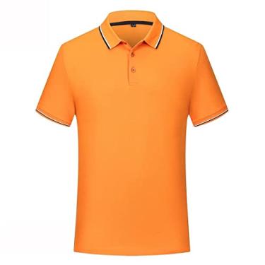 Imagem de Polos de desempenho masculino poliéster cor sólida listrado gola tênis camiseta ajuste regular leve magro ajuste esporte moda(Color:Orange,Size:S)