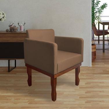 Imagem de Poltrona Nina Retrô Pés de Madeira Maciça Linho Marrom