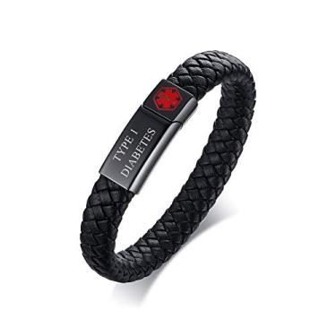 Imagem de Hisatan Pulseira de identificação de alerta médico de emergência com gravação personalizada gratuita para homens e mulheres, TYPE 1 DIABETES, Aço inoxidável, Sem Pedra Preciosa