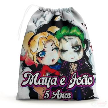Imagem de Sacolinhas Surpresa Personalizada Tecido Coringa e Arlequina Cute (Sacolinhas 15x20, Unidades, 20)