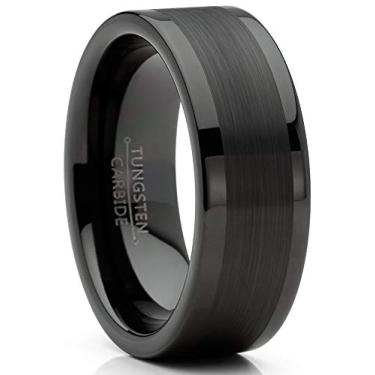 Imagem de Metal Masters Co. Aliança de casamento masculina de tungstênio preta escovada confortável 8 mm 7-15, Metal, Sem pedra preciosa
