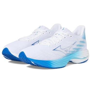 Imagem de Mizuno Tênis de corrida feminino Wave Rider 28 D, Branco-azul mugen, 9 Wide