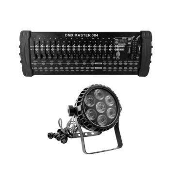 Imagem de Kit 4 Par Led 6In 1 Rgbwa+Uv E Mesa Controladora Dmx 384
