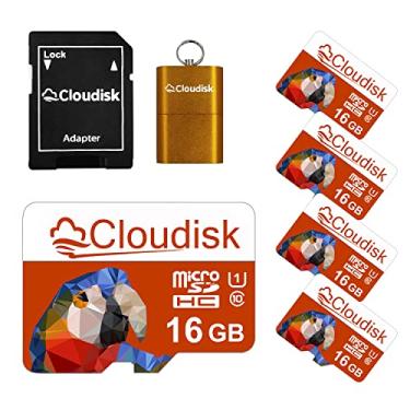 Imagem de Cloudisk Pacote com 5 cartões micro SD Parrot-Prime 16 GB cartão de memória flash micro SDHC C10 A1 U1 com adaptador SD, leitor de cartão (16 GB)
