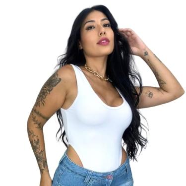 Imagem de Body Cavado Regata Alça Larga Básico Decote Blogueira Cropie (Branco, P)
